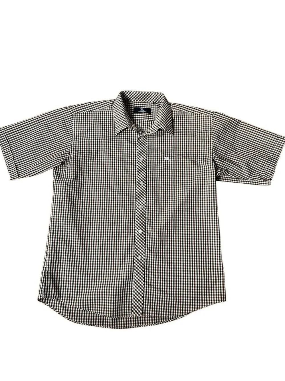 Burberry Men’s Micro Gingham Oxford Short Sleeve Button Up Size 18.5 35-36 XL
